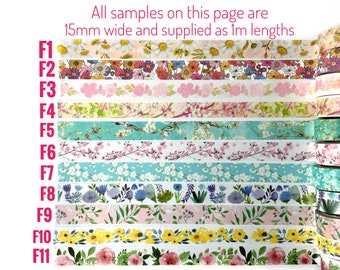 Flower washi tape samples sold by length, Foliage floral Scrapbook supplies, Bullet journal, Cottage core Autumn decor, Woodland forest