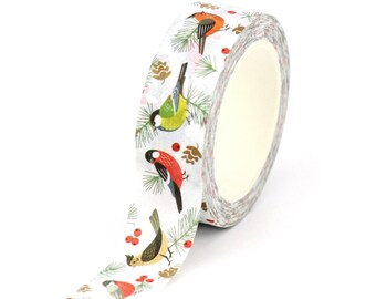 Bird washi tape, Wild bird lover gift tape, Christmas decor washi  tape, Scrapbooking supplies, Red Cardinal Robin, Festive holidays l