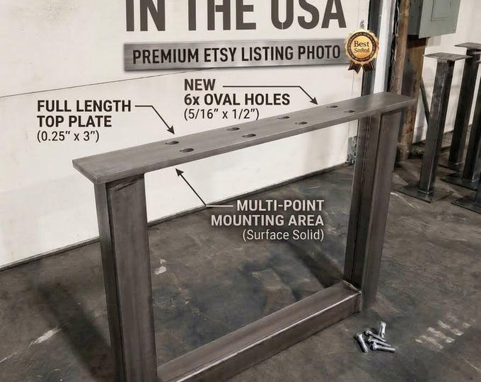 Heavy Duty Metal Table Legs: U-Shaped Steel Base (Pair)