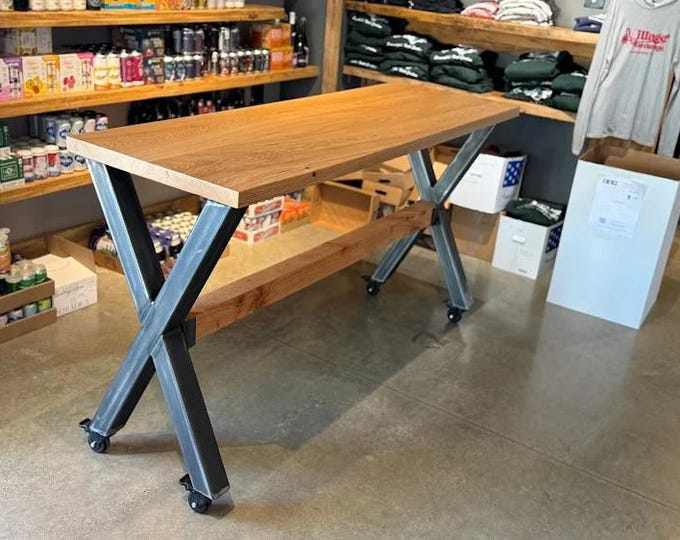 Metal Table Legs, X-Shaped Table Base, Casters