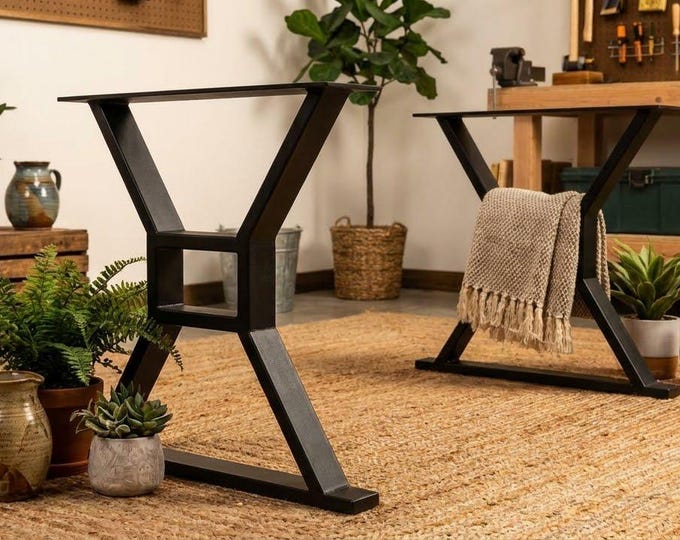 Heavy Duty Industrial X-Frame Metal Table Legs (Set of 2)