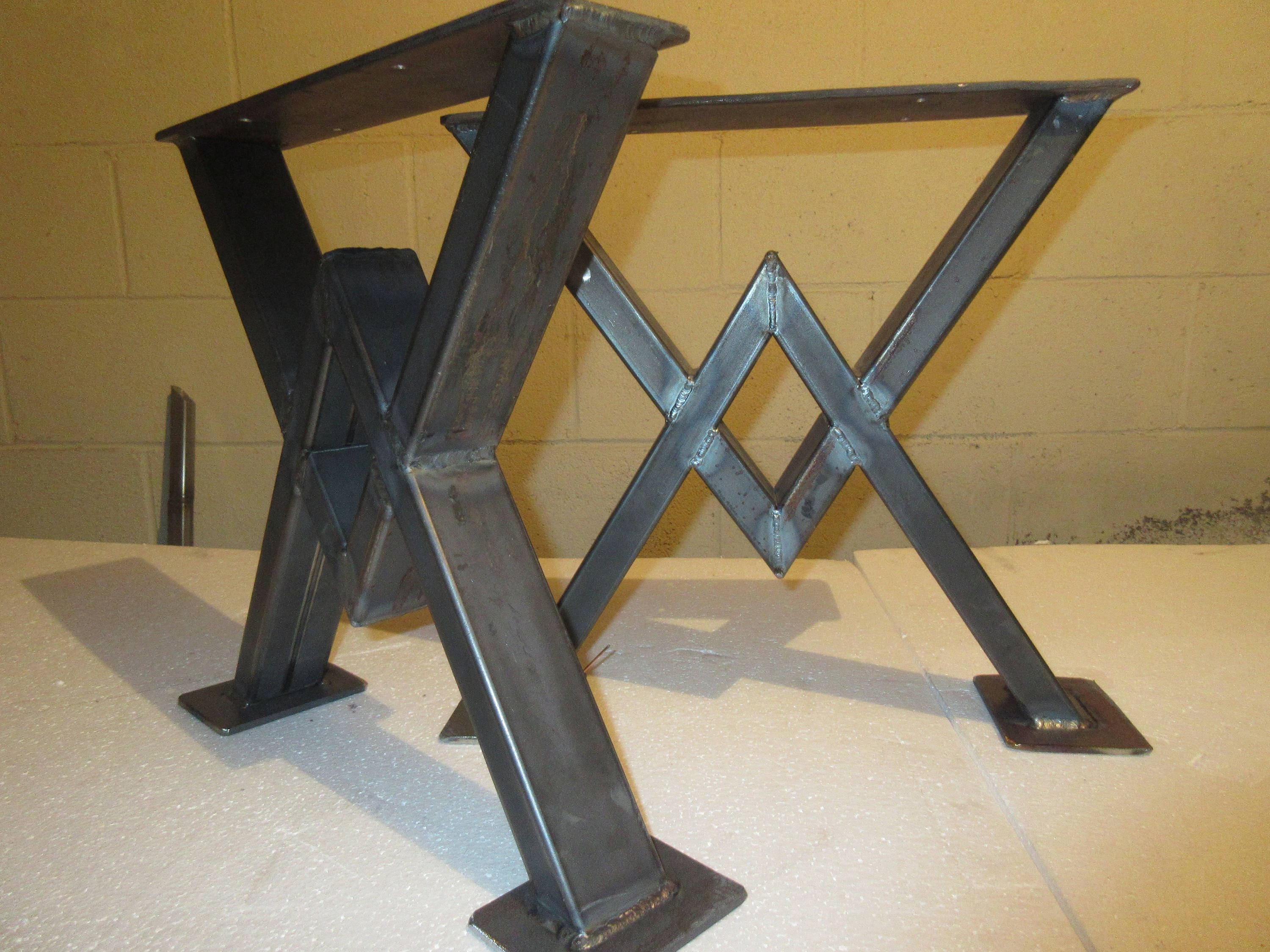 Metal Table Legs,Metal Table Base,Clear Coated Raw Steel Industrial,Handmade in U.S.