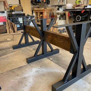 Industrial Triple Trestle Steel Table Legs (Set of 3) immagine 1