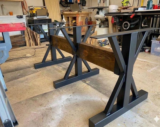 Industrial Triple Trestle Steel Table Legs (Set of 3)