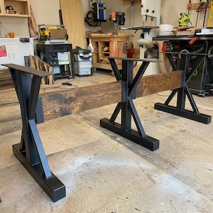 Industrial Triple Trestle Steel Table Legs (Set of 3) immagine 3
