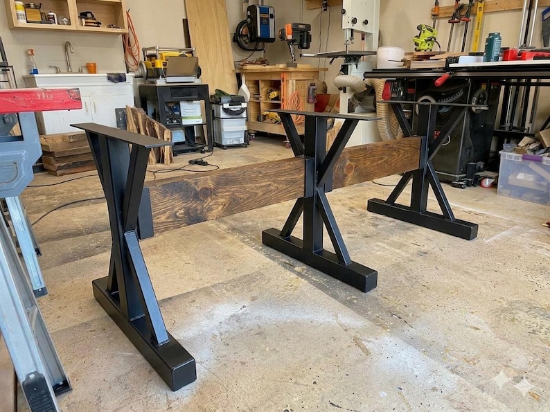 Industrial Triple Trestle Steel Table Legs (Set of 3) immagine 3