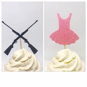 Rifles or ruffles cupcake, Gender Reveal Cupcake Toppers, Gender Reveal Party, Gender Reveal Decor, rifles or ruffles toppers