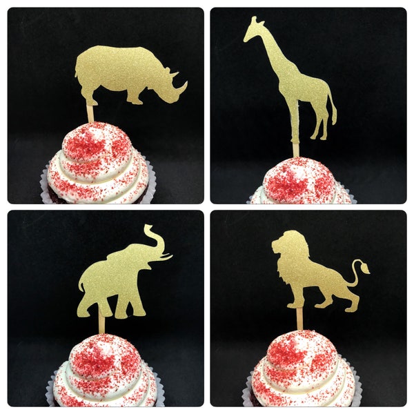 Safari cupcake toppers, safari cupcake topper, safari decor, safari party, elephant cupcake, lion cupcake, rhino cupcake, giraffe cupcake 12