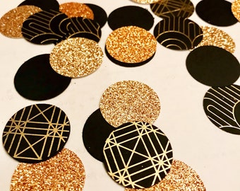 Black and Gold confetti, Glitter Circle Confetti, 50th birthday confetti, Engagement confetti, Black and gold party, 100 ct