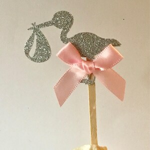 Its a girl baby shower, stork cupcake toppers, stork glitter, its a girl cupcake, baby shower cupcake topper, stork cupcake topper