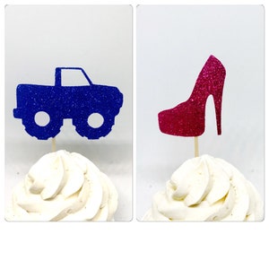 Wheels or heels cupcake, Gender Reveal Cupcake Toppers, Gender Reveal Party, Gender Reveal Decor, baby shower cupcake