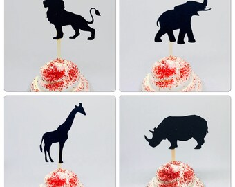 Safari cupcake toppers, safari cupcake topper, safari decor, safari party, elephant cupcake, lion cupcake, rhino cupcake, giraffe cupcake 12