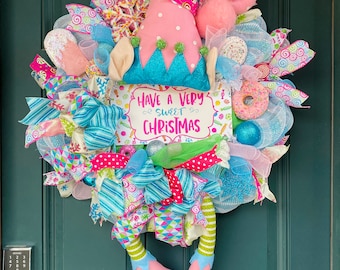 Candyland Wreath, Elf Wreath, Christmas Wreath, whimsical wreath, Whimsical Christmas, candy cane wreath, Candy Wreath, Candyland Decor