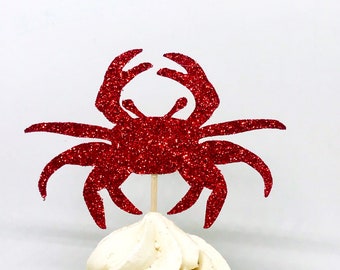 Crab cupcake toppers, crab cupcake topper, crab toppers, crab theme, crab party, crab toppers, beach cupcake toppers, beach party, 12 ct