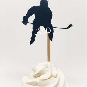 Hockey cupcake topper, hockey party, hockey birthday, hockey toppers, ice hockey party, hockey theme, hockey silhouette party, 12 ct