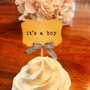 Its a boy baby shower, vintage baby shower, boy cupcake topper, its a boy cupcake, baby shower cupcake topper, baby boy cupcake toppers