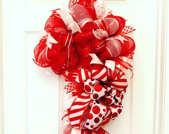 Candy cane wreath, candy cane deco mesh wreath, christmas wreath, rustic candy cane, whimsical wreath