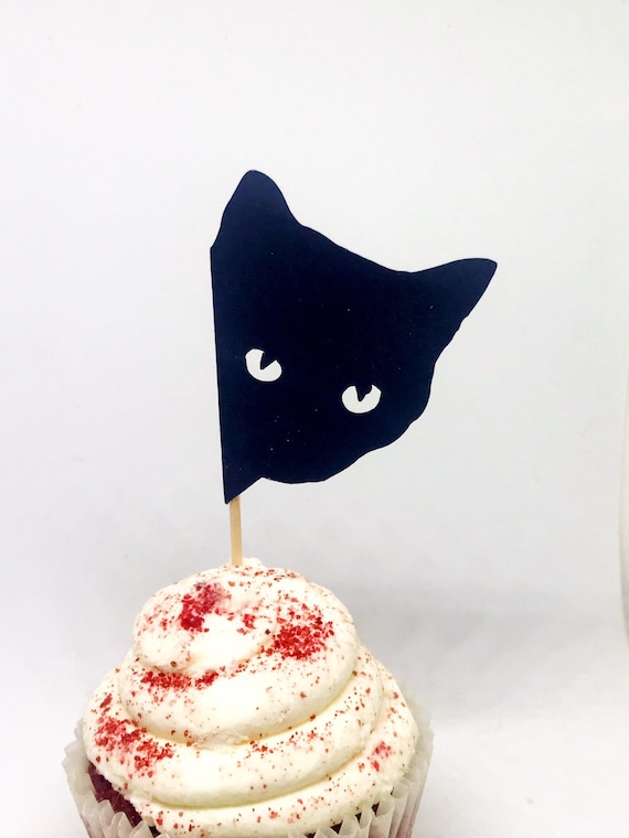Kitty Party Decor 12 Black Cat Cupcake Toppers Meow Cat Birthday