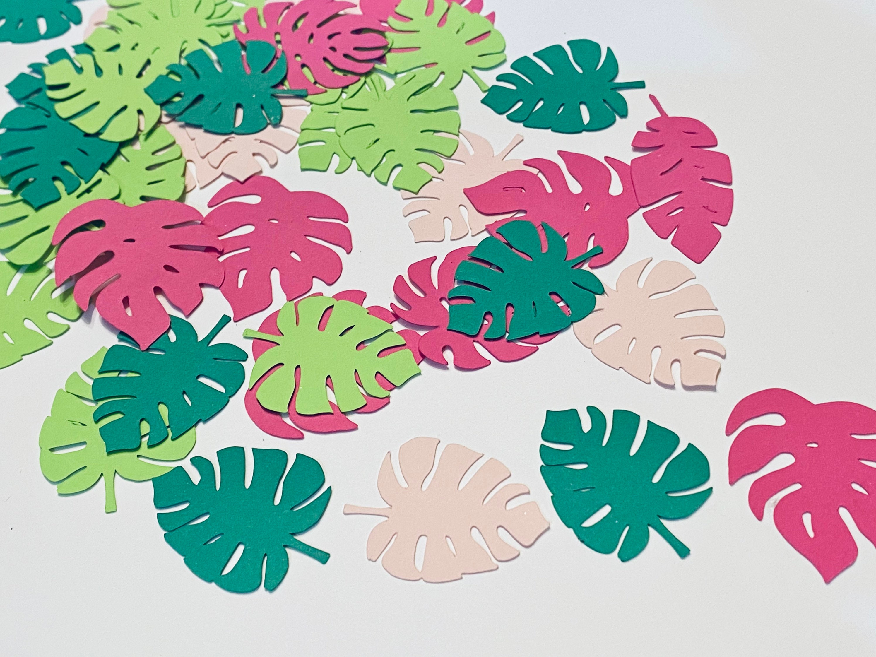 Tropical Jungle Confetti Luau Confetti Pink Green Luau Party Decoration Monstera Confetti Jungle Party Jungle Theme Dinosaur