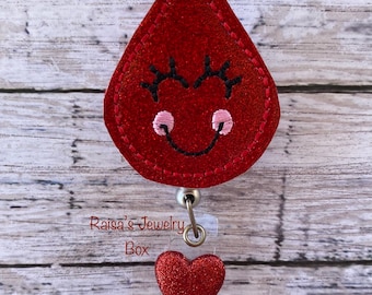 Blood Drop Badge Reel/  Smiley Blood Drop ID Holder