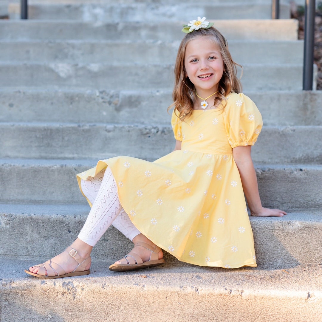 Green and Daisy Checkered Girl's Dress