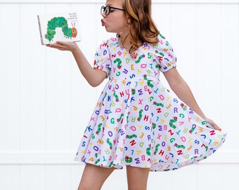 Back To School Toddler Girl Dress Back 2 School Toddler Dress Caterpillar Girls Dress Kindergarten Girls Dress First Day of School Dress