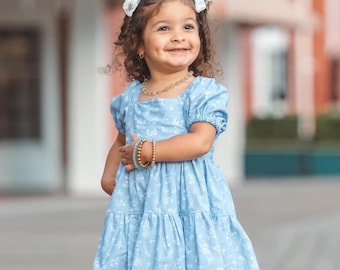 Floral Girls Dress Floral Toddler Dress Spring Girls Toddler Dress Blue Floral Girls Dress Summer Girls Dress Farm Girls Dress