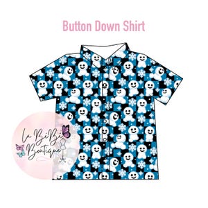 May include: Button-down shirt with a repeating pattern of smiling snowmen and snowflakes on a blue and black checkered background. The shirt has a collar and buttons down the front. The text "Button Down Shirt" is at the top.