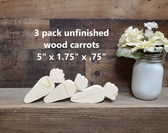 Set of 3 unfinished wood carrots 5" x 1.75" x .75" / Unfinished wooden carrots / DIY Easter Crafts