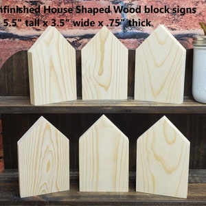 Set of 6 unfinished 5.5&quot; tall x 3.5&quot; wide x .75&quot; thick wood house shaped blocks / wood house blanks / DIY crafts / tiered tray decor
