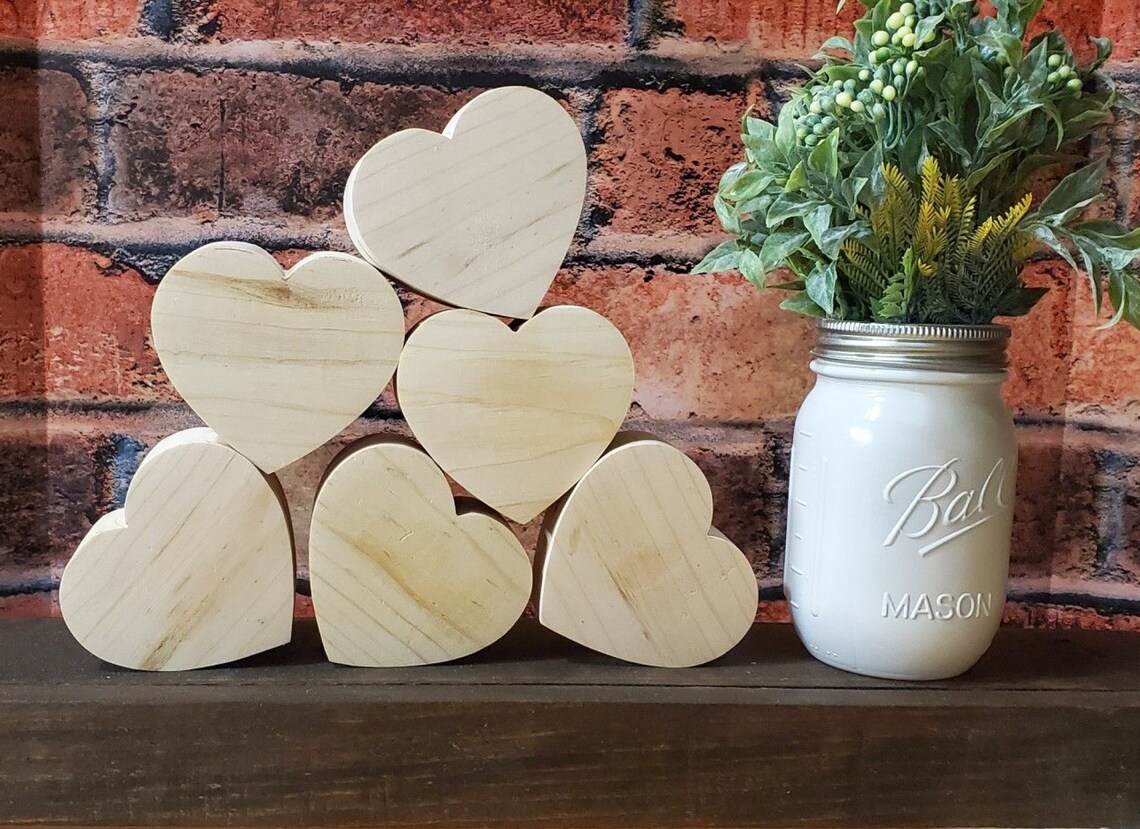 Set of 6 Chunky unfinished wood hearts / 3 or 5 Etsy