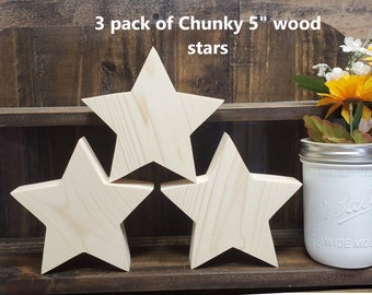 CHUNKY 5" unfinished wood star for crafts / five inch wood star / unpainted wood star / 4th of July Crafts / Christmas crafts