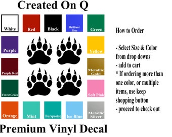 Bear Paw print decals 4 pack / bear paw print stickers 4 pack / Choose your size and color / bear paw print / animal lovers