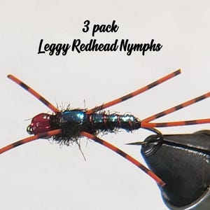 3 pack Leggy Red Head Nymph - Panfish Fly - Trout Fly - Bass Fly - Fly Fishing - Fishing Flies - Bead Head Nymph - Rubber Leg Nymph