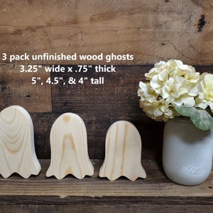 Set of 3 unfinished wood ghost cut outs made from 3/4&quot; solid pine / Halloween Decor / tiered tray / DIY crafts / fall decor / shelf sitters