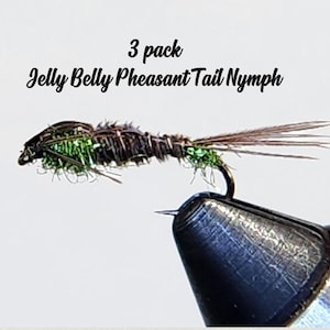 3 pack Jelly Belly Pheasant Tail Nymph - Panfish Fly - Trout Fly - Bass Fly - Fly Fishing - Fishing Flies - Bead Head Nymph