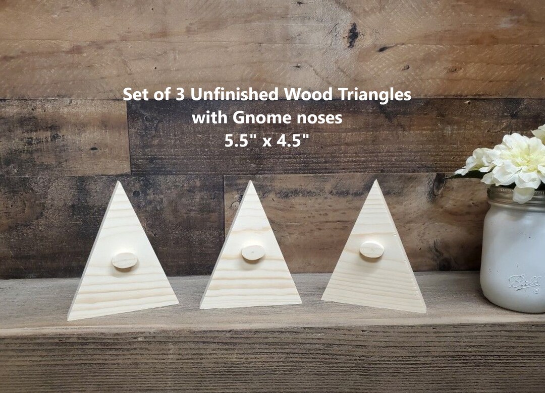 Set of 3 Unfinished Wood Triangle Gnomes With Noses / Unfinished Wood