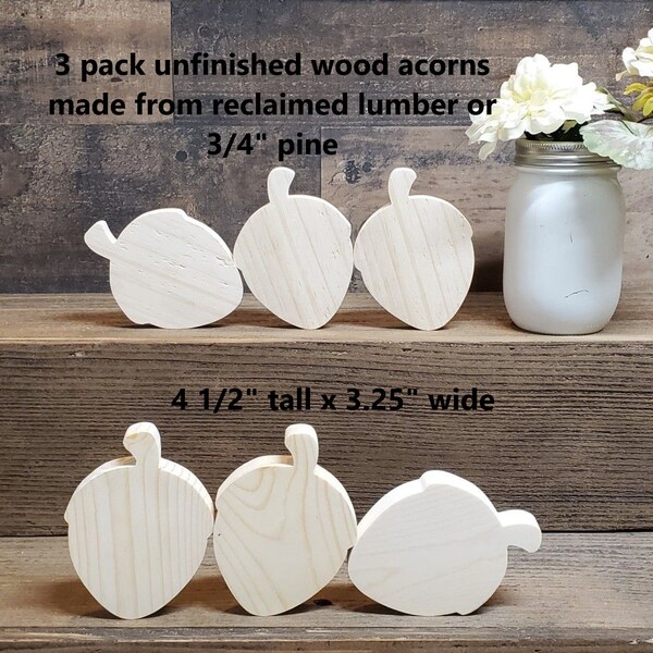 3 Pack unfinished wood acorns made from reclaimed lumber OR 3/4" pine / DIY fall decor / Wood Acorns / Fall Decorations / Tiered Tray decor