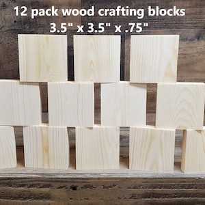 12 pack 3.5" x 3.5" x .75" wood blocks / blank wood block sign / unfinished scrabble tile / Craft blocks / Wood squares / Tiered tray decor