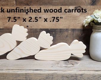 Set of 3 unfinished wood carrots 7.5" x 2.5" x .75" / Unfinished wooden carrots / DIY Easter Crafts