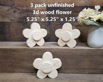 3 pack 5" 3D unfinished wood flower cutouts / DIY spring decor / DIY tiered tray decor / kids crafts