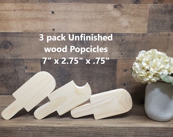 Unfinished 3 pack of wood popcicles / Summer Decor / Popcicles / Tiered Tray Decor / DIY block sign