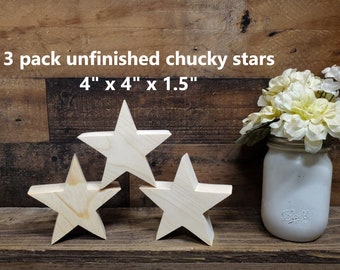 CHUNKY 4" unfinished wood star for crafts / five inch wood star / unpainted wood star / 4th of July Crafts / Christmas crafts