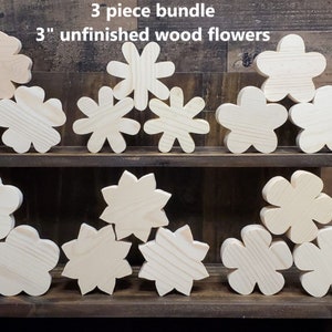 3 pack of 3&quot; unfinished wood flower cutouts / DIY spring decor / DIY tiered tray decor / kids crafts