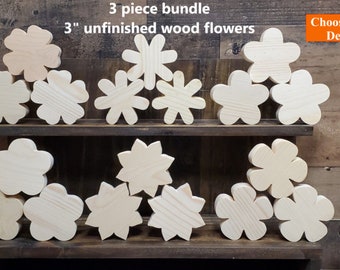 3 pack of 3" unfinished wood flower cutouts / DIY spring decor / DIY tiered tray decor / kids crafts