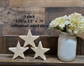 3 pack of 3.25" unfinished wood star cutouts / DIY 4th of July decor / DIY tiered tray decor / kids crafts / DIY Christmas decor