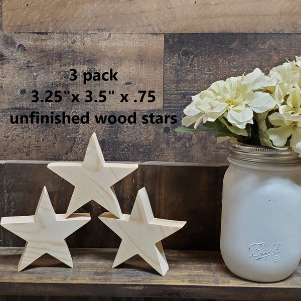 3 pack of 3.25" unfinished wood star cutouts / DIY 4th of July decor / DIY tiered tray decor / kids crafts / DIY Christmas decor