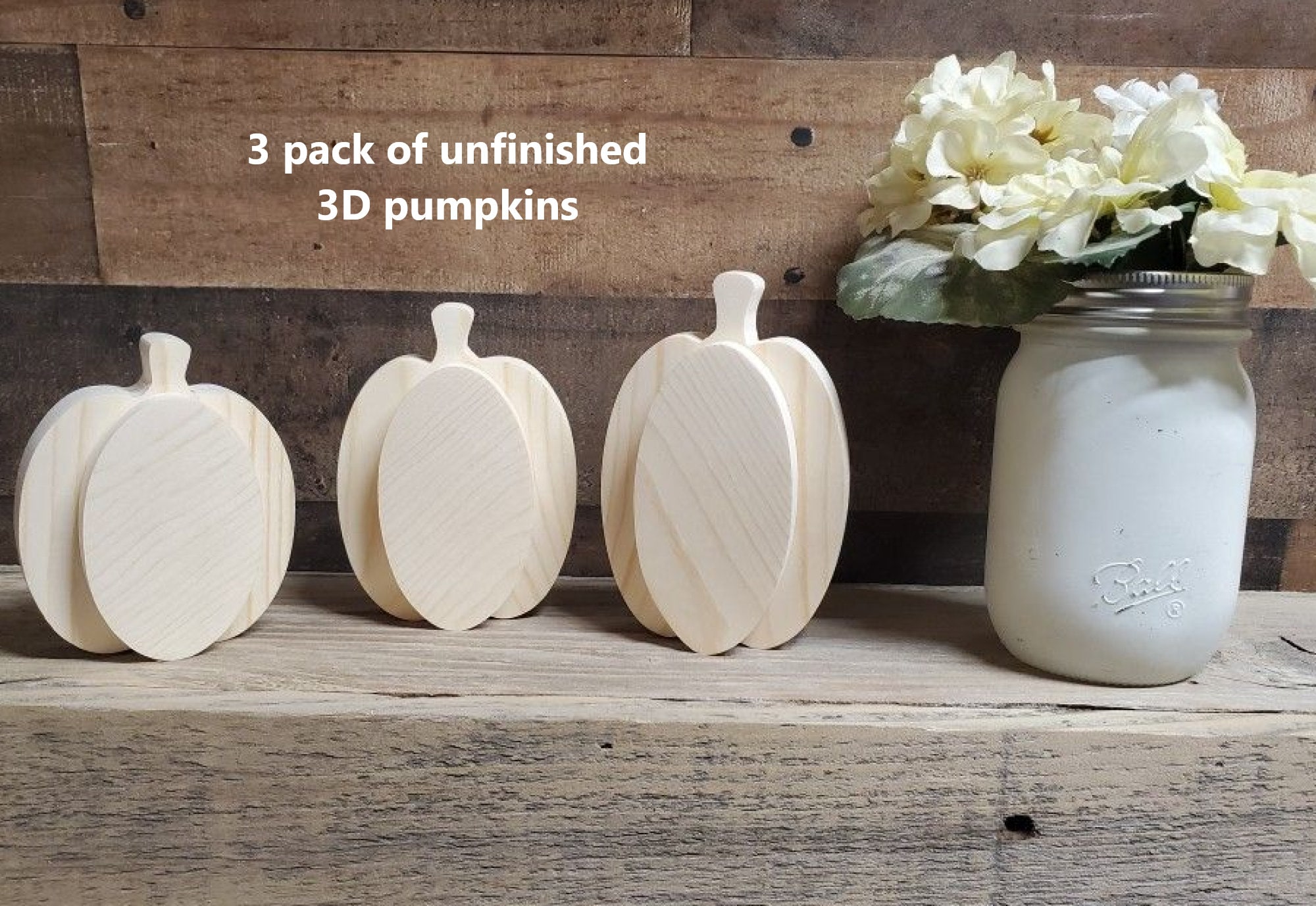 3 pack Unfinished mini 3D wood pumpkins made from solid pine / DIY fall decor / Halloween Decor
