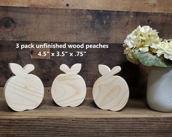 Set of 3 unfinished wood peaches / 4.5" x 3.5" x .75" / Wood Peach / Tiered Tray Decor / DIY decor