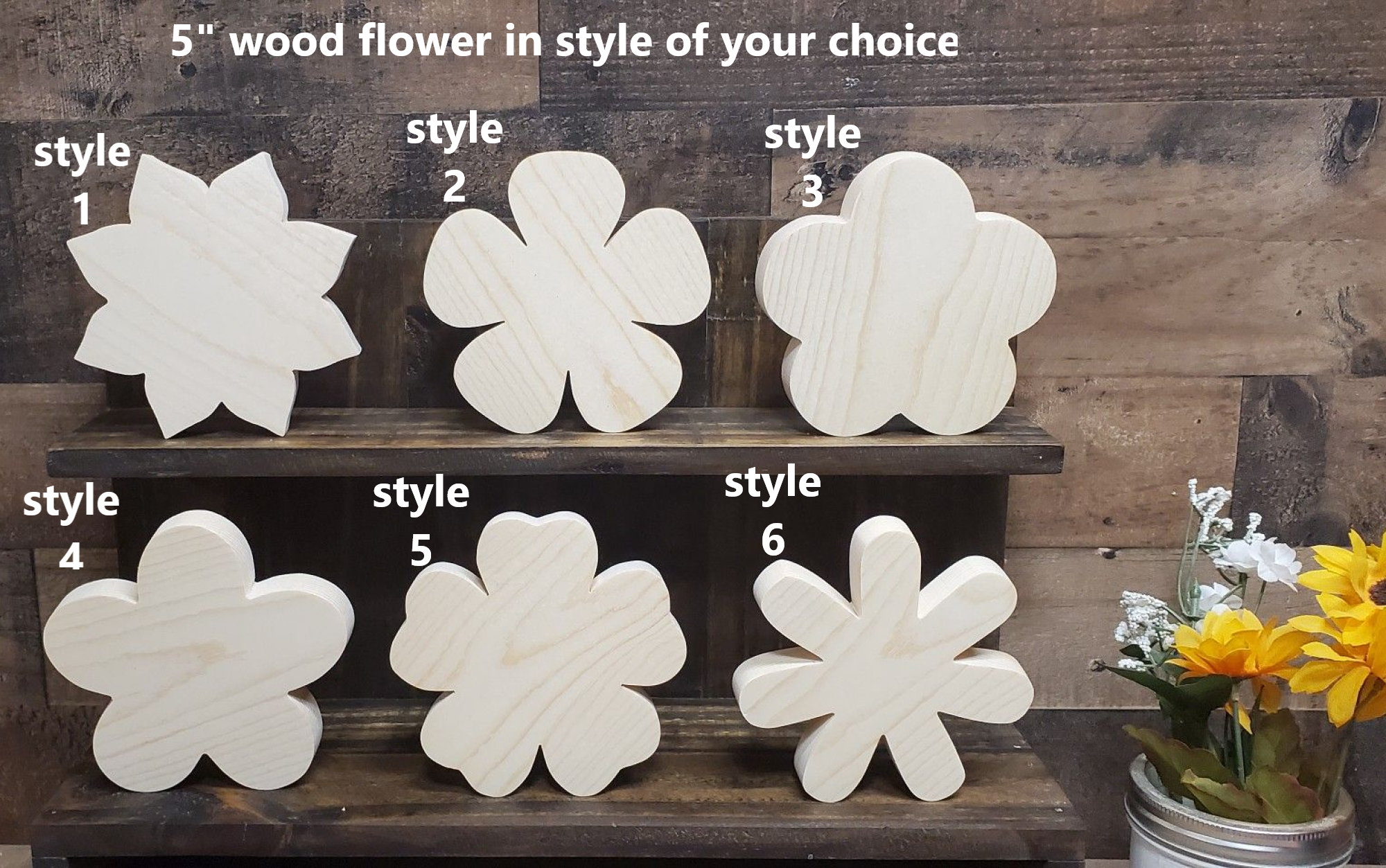 5 Unfinished Wood Flower Cutouts / DIY Spring Decor / Etsy